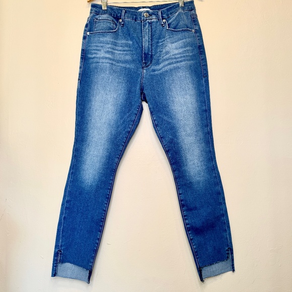 Good American Anthro Good Waist Raw Step Hem High Waisted Stretchy Skinny Jeans - Picture 2 of 14